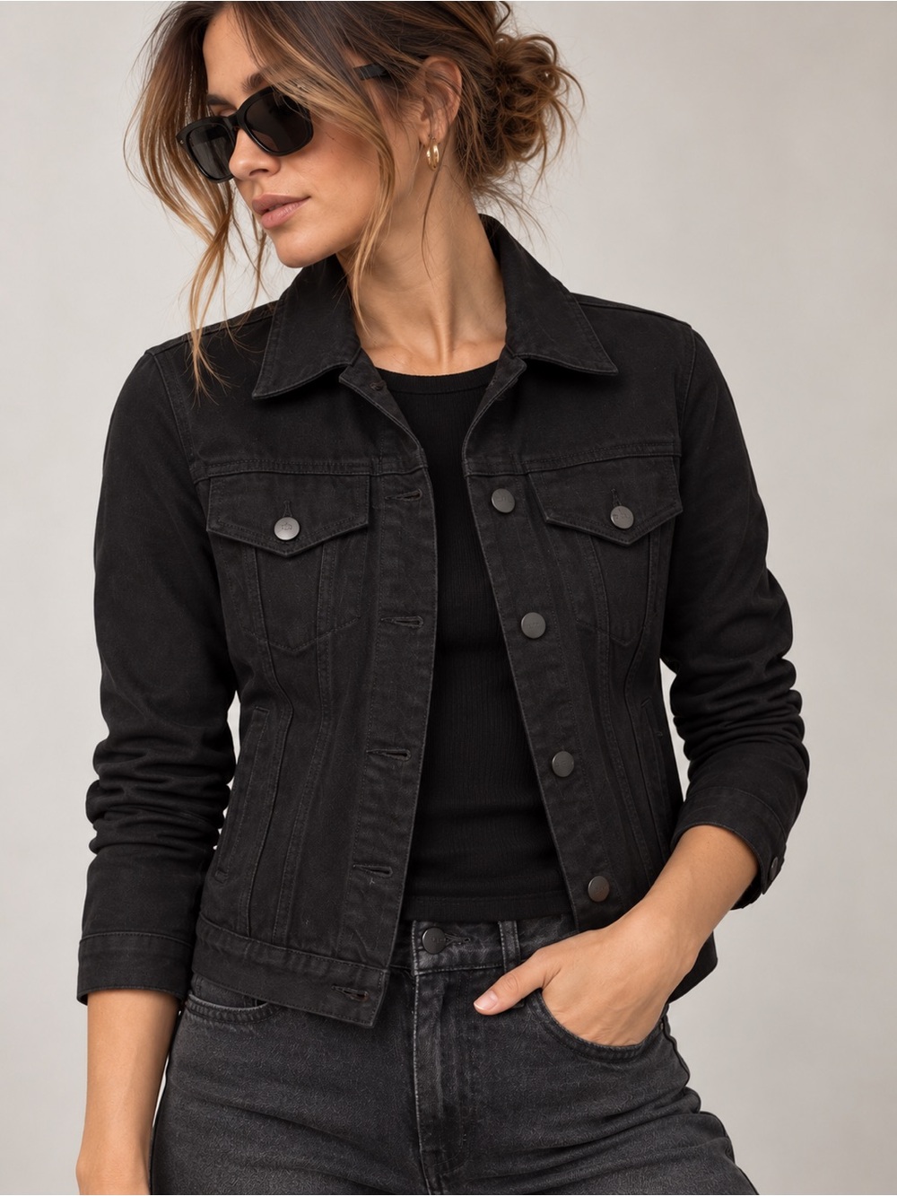 J Brand Black Cotton Denim Trucker Jacket XS